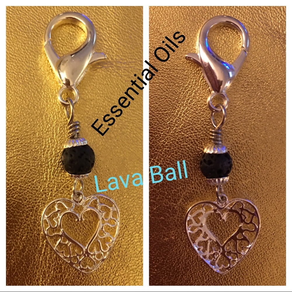 Heart of Love Zipper Pull Clip On in Silver with Aromatherapy Lava Ball